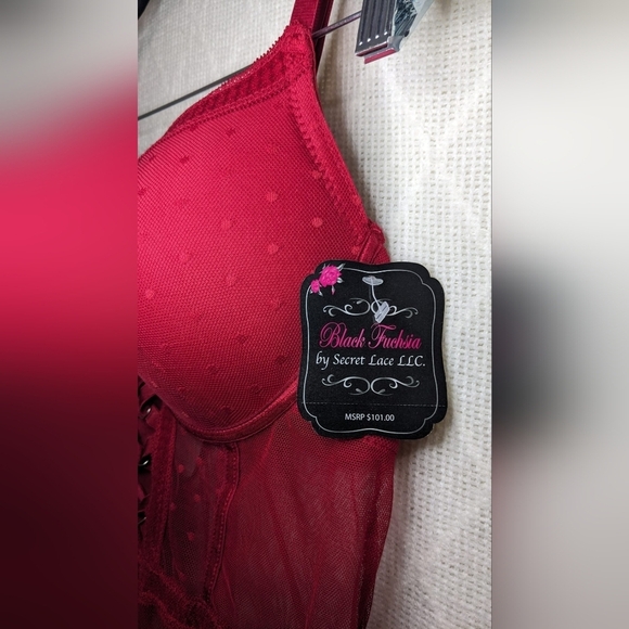 Black Fuchsia by Secret LaceGalloon Lace & Mesh Teddy Size 3X - Picture 10 of 11